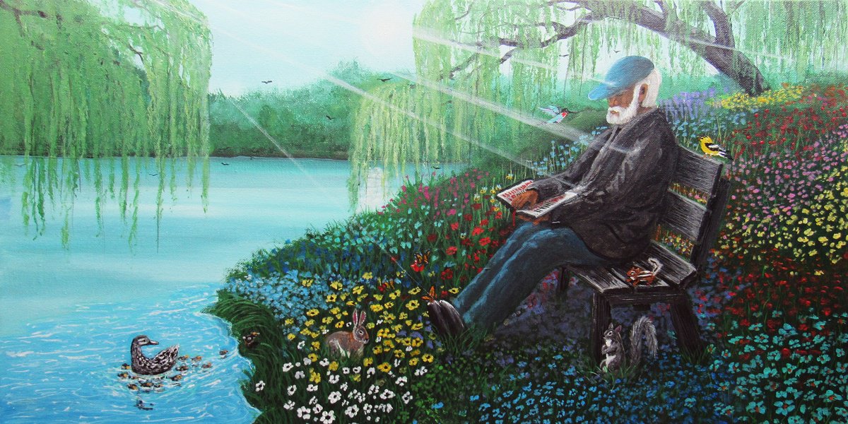 Impressionistic Portrait Acrylic Painting By William F. Adams, 24 X 12", An Afternoon Nap With Close Friends!, Original Artwork