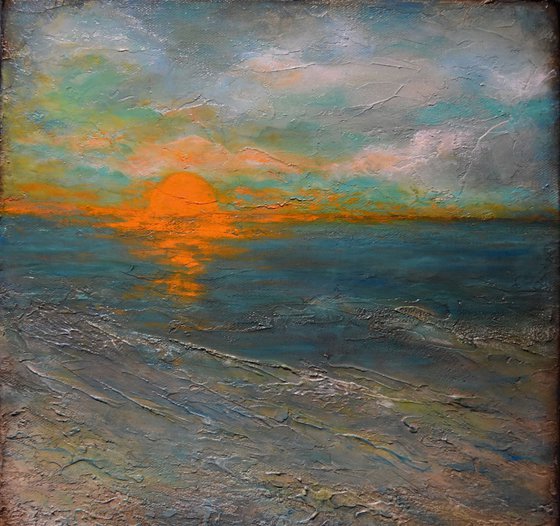 Sunset over teal waters