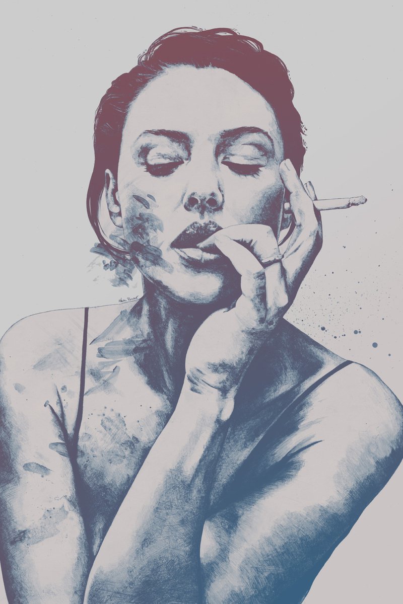 Monica Bellucci sexy portrait | smoking woman portrait | gicl�e print | shadow by Marco Paludet