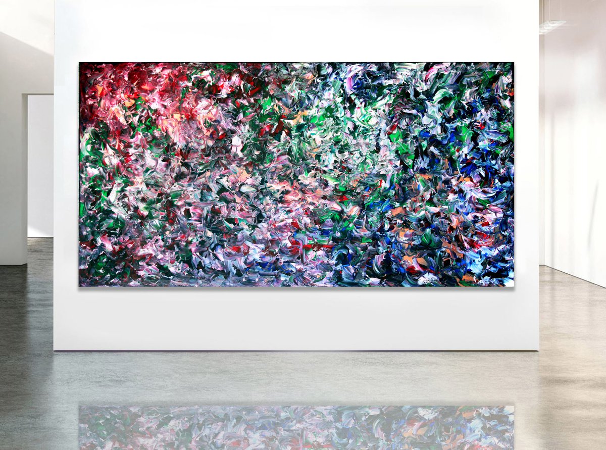 Organic Abstract Acrylic Painting By Estelle Asmodelle, 84 X 43, Interlaced Landscape, Original Artwork