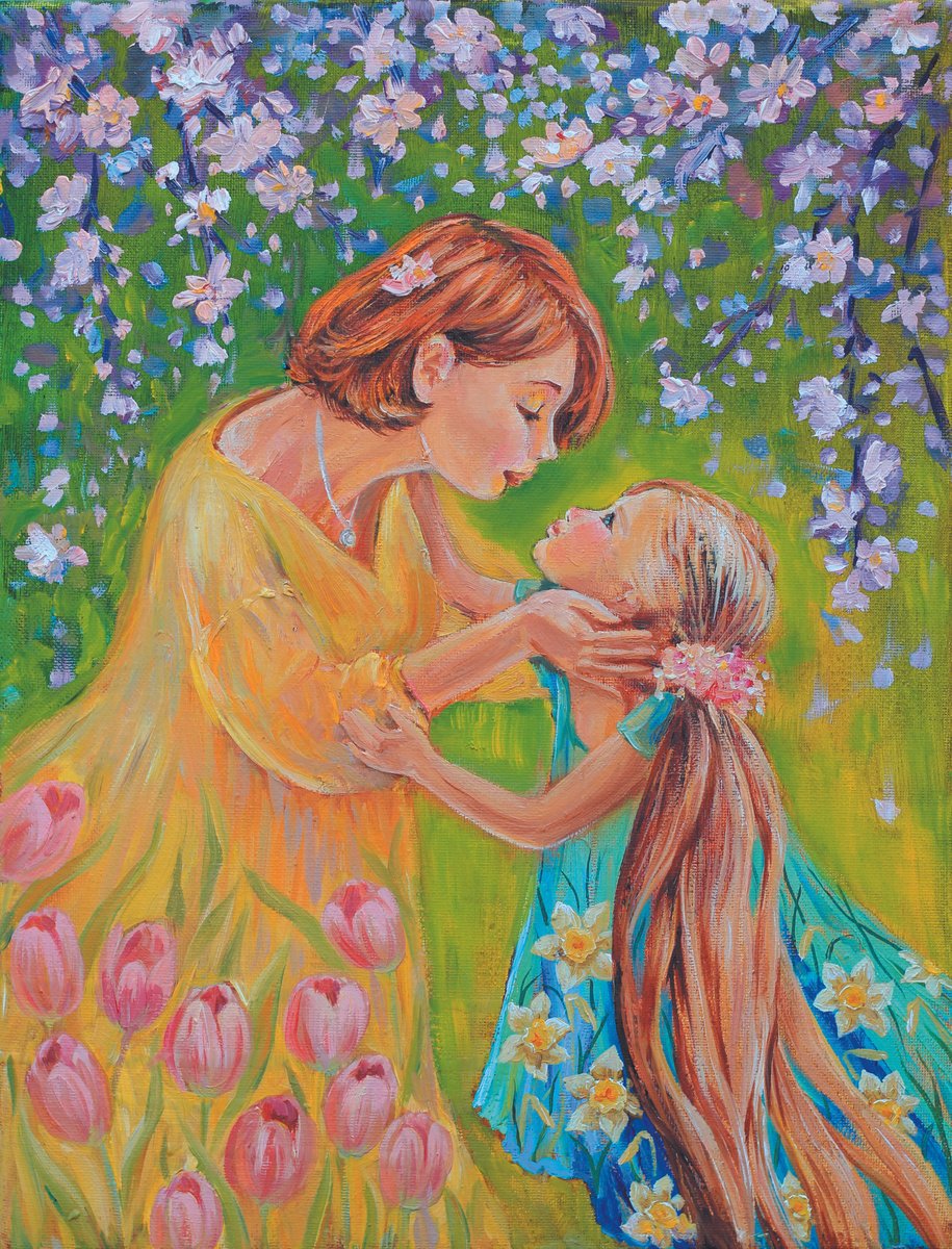 Impressionistic Portrait Oil Painting By Elina Vetrova, 12 X 16, Mother And Child, Original Artwork