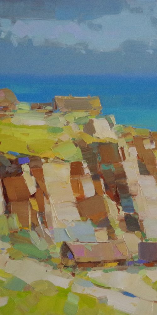 Island Seascape, Original oil painting, Handmade artwork, 24x20 One of a kind Signed with Certificate of Authenticity by Vahe Yeremyan