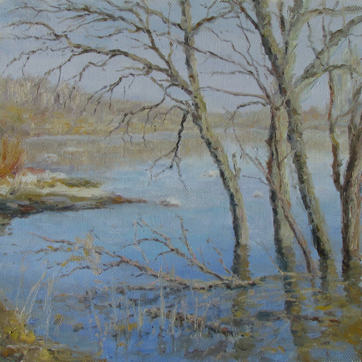 The Sunny Spring Day - river spring landscape painting by Nikolay Dmitriev