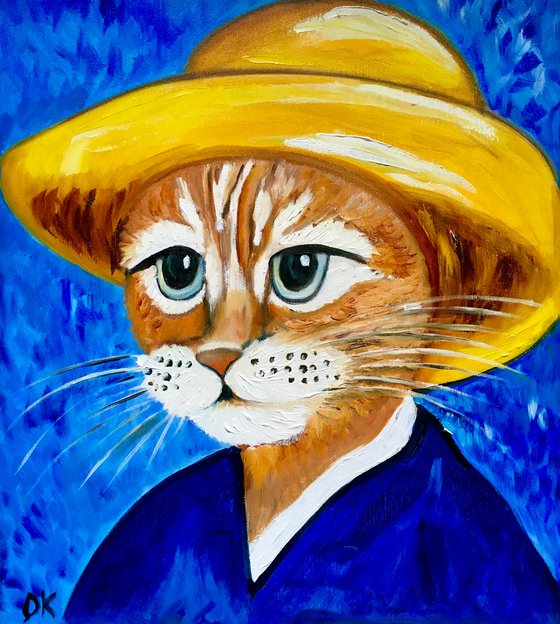 Cute Cat La Vincent Van Gogh inspired by famous self-portrait Present idea  for cat lovers