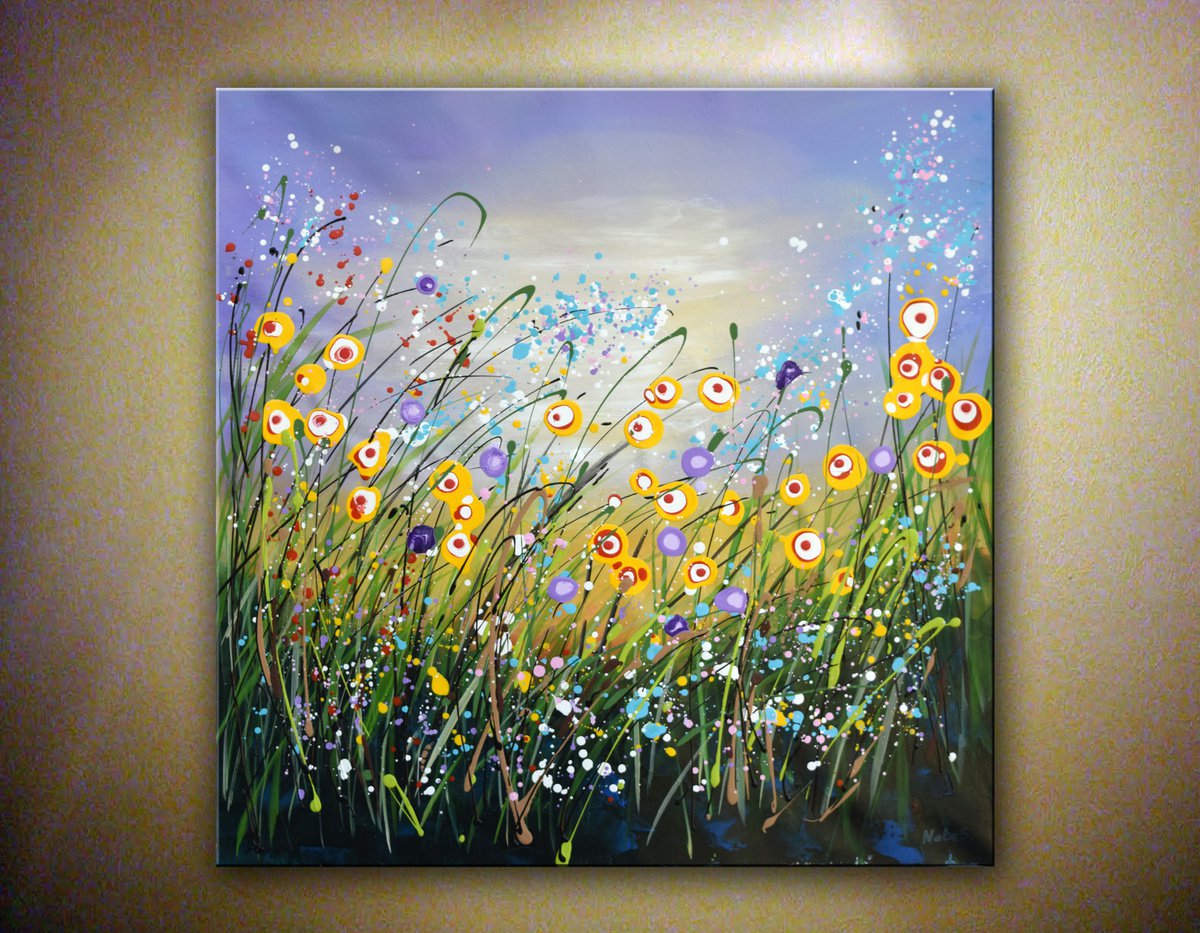 Blooming Field - Original Wildflowers Field Painting on Canvas by Nataliya Stupak