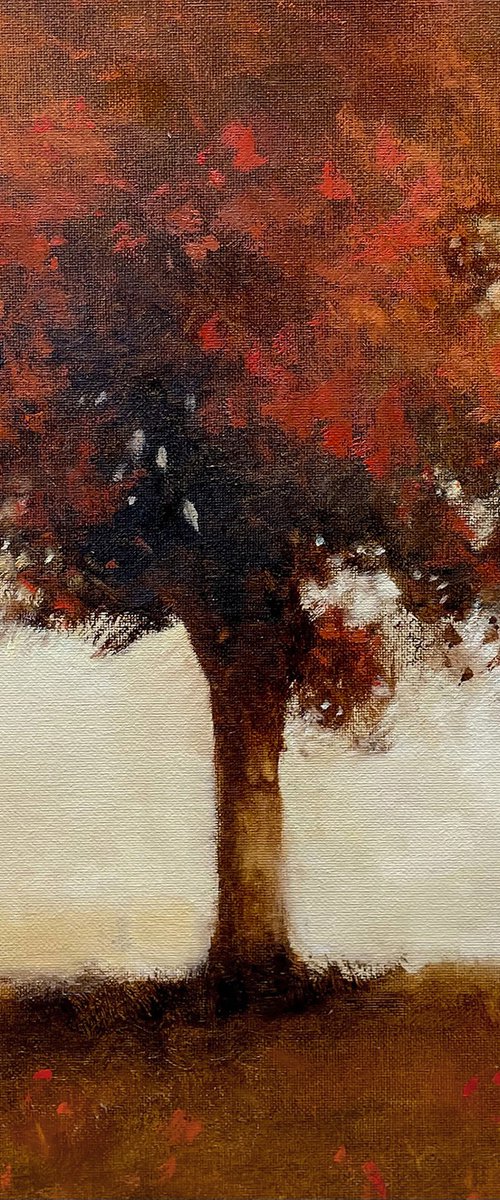 Red Tree 211023, Tonal red tree painting by Don Bishop
