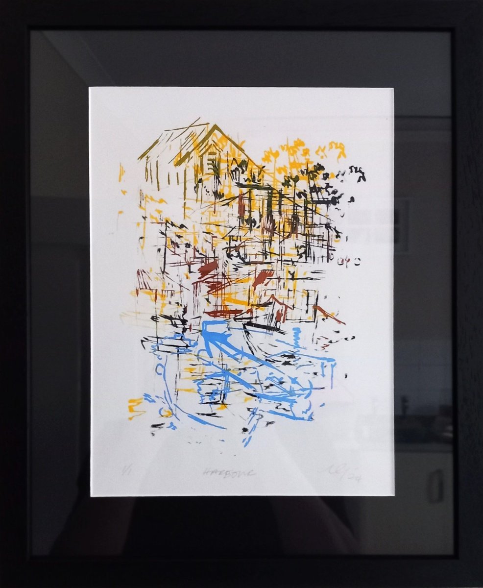 Expressive Landscape Screenprint By Adam Grose Ma Pgce, 13 X 16, Harbour, Original Artwork