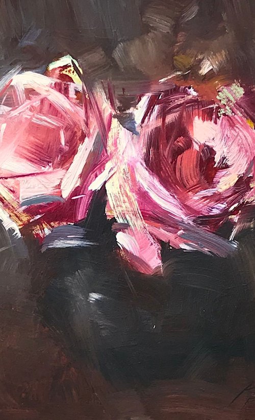 Roses, Oil painting, One of a kind, Signed, Handmade artwork by Vahe Yeremyan