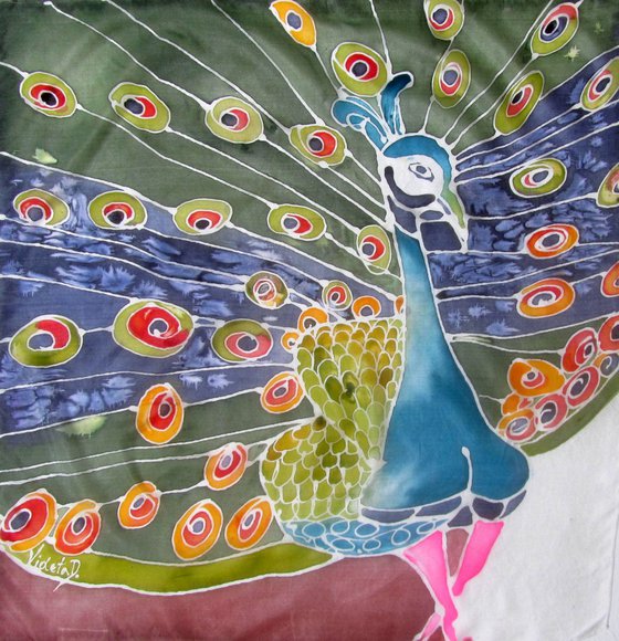 SILK painting: The Peacock