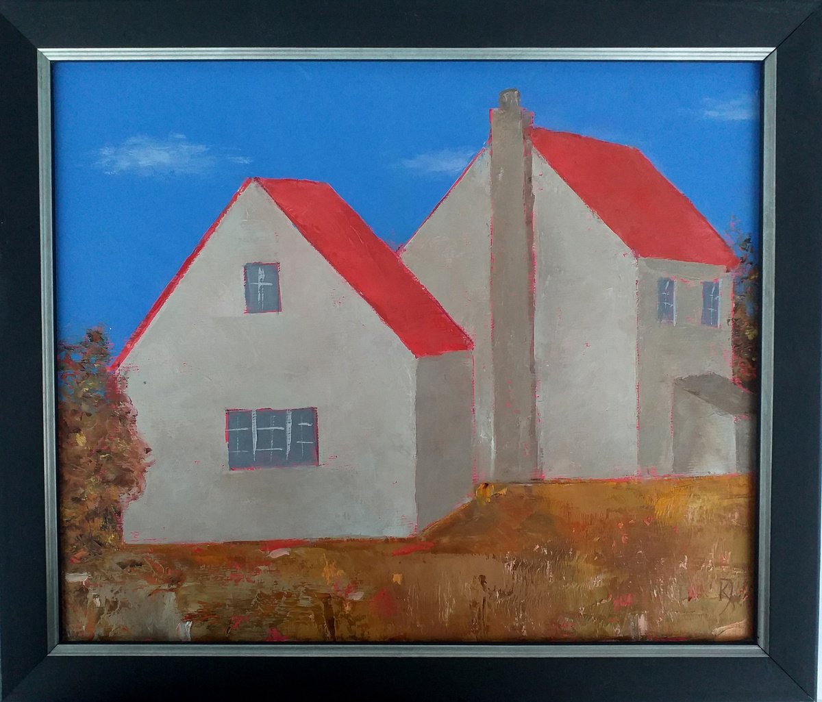 Abstract Cityscapes Oil Painting By Kestutis Jauniskis, 13 X 11", Somewhere In England, Original Artwork