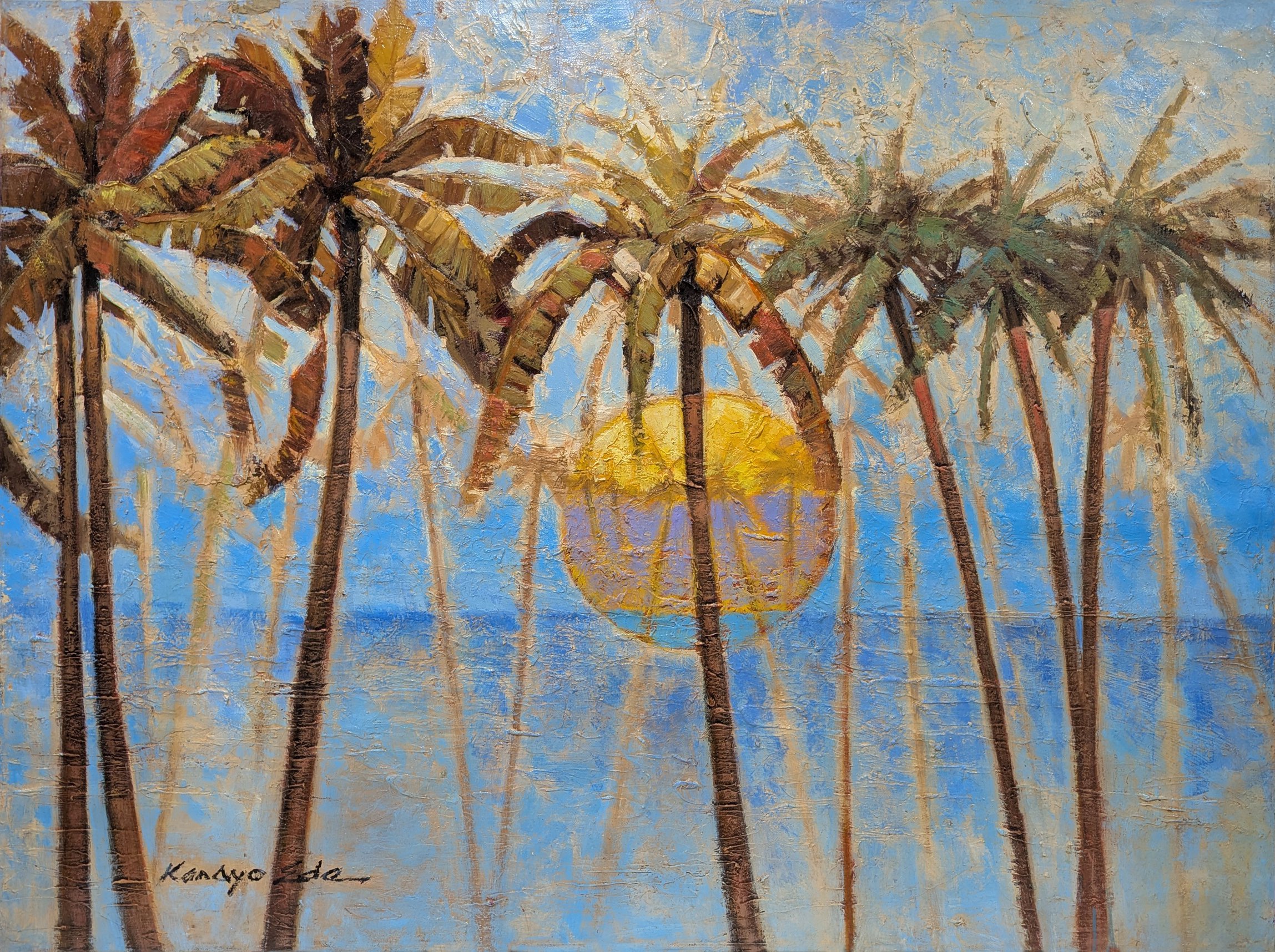 Impressionistic Landscape Acrylic Painting By Kanayo Ede, 40 X 30", Golden Sun, Original Artwork