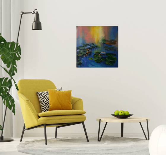 " Water Lilies " - 80 x 80cm Original Oil Painting