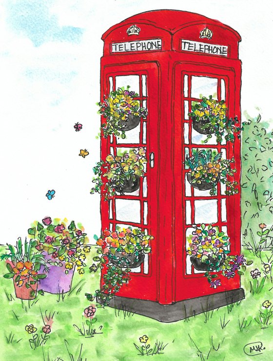 Red Telephone box with Flowers