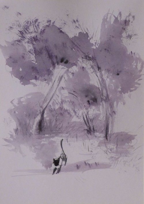 Cat in the Park, 21x29 cm by Frederic Belaubre