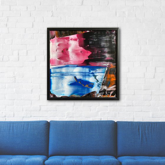 "Push It Real Good" - Original PMS Abstract Acrylic Painting On Plexiglass, Framed - 26" x 26"