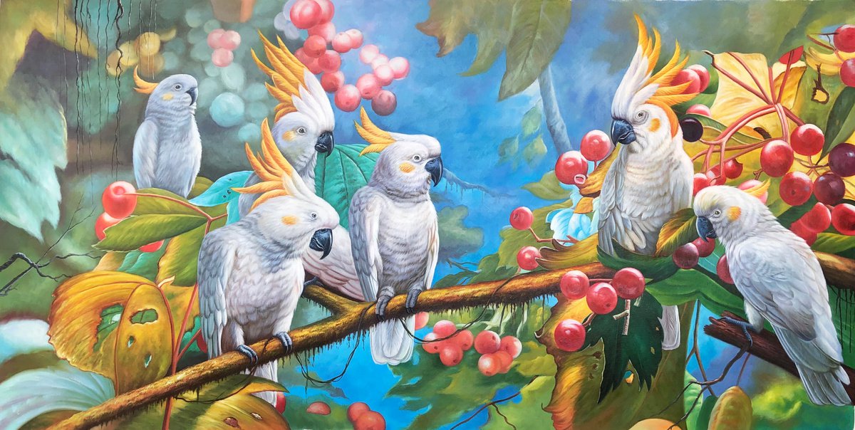 Parrots on the branches by Kunlong Wang