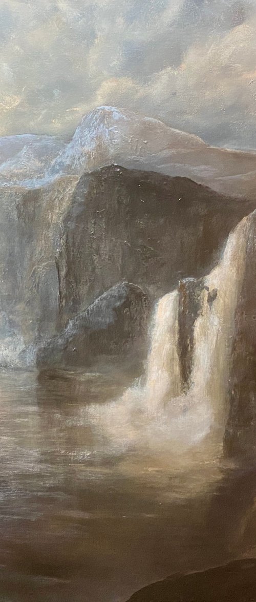 Mountain and waterfalls by Heidi Irene Kainulainen
