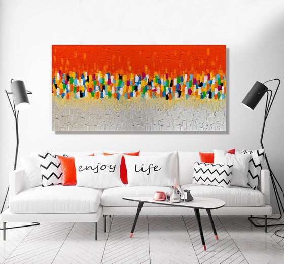 Cascade of Colors - LARGE,  TEXTURED, PALETTE KNIFE ABSTRACT ART – EXPRESSIONS OF ENERGY AND LIGHT. READY TO HANG!