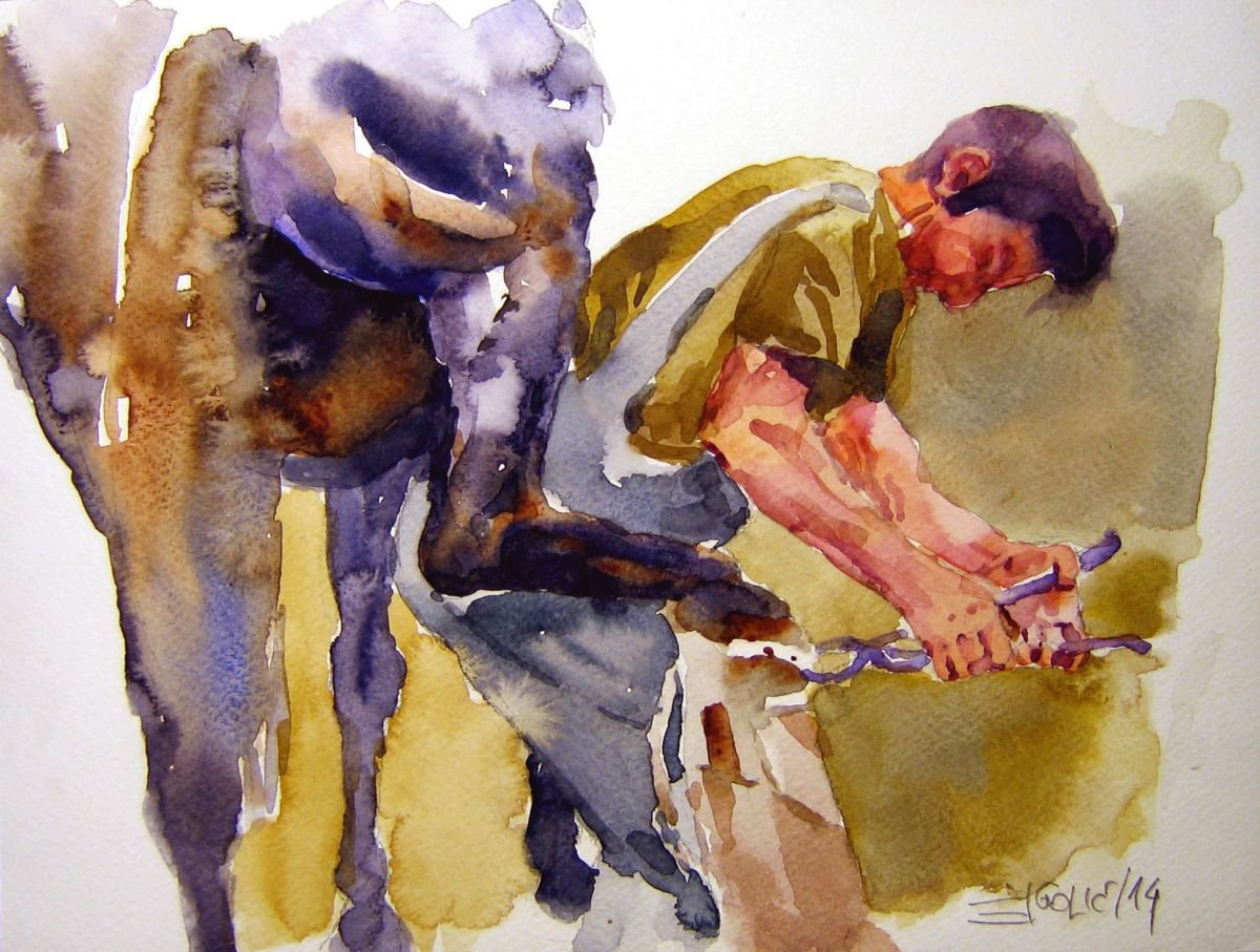 blacksmith shoeing by Goran Zigolic Watercolors