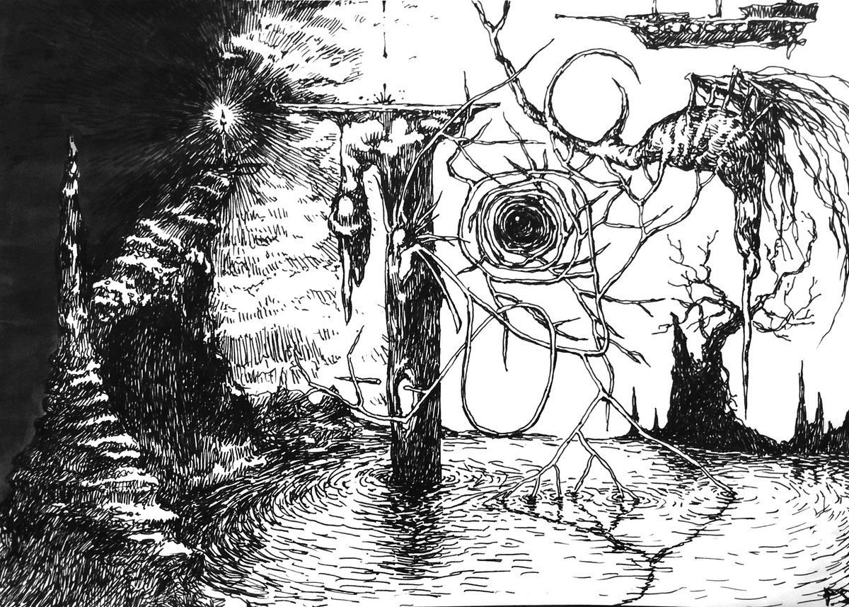 Surrealistic Ink Drawing , Shelter By Polina Salenko, 13 X 9, Artwork For Sale On Artfinder