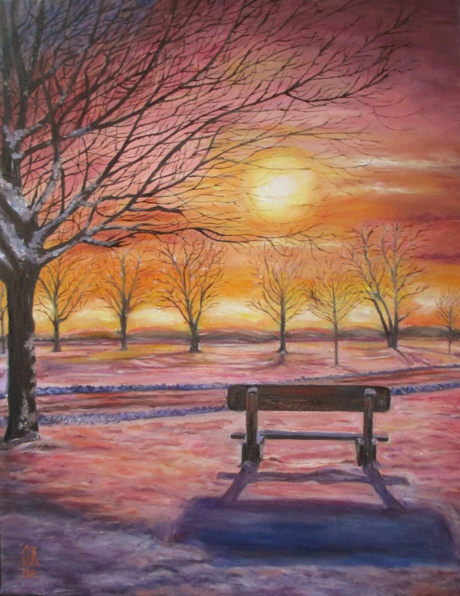 Photorealistic Landscape Oil Painting By Olga Knezevic, 19 X 23", Winter Idyll, Original Artwork