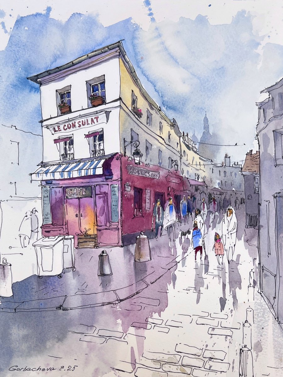 Impressionistic Cityscapes Watercolour By Eugenia Gorbacheva, 9 X 12, The Heart Of Montmartre, Original Artwork