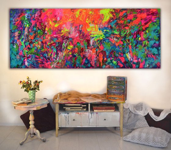 Gypsy Love Spell - 200x80 cm - Huge, Big Painting XXXL - Large Abstract, Supersized Painting - Ready to Hang, Hotel Wall Decor