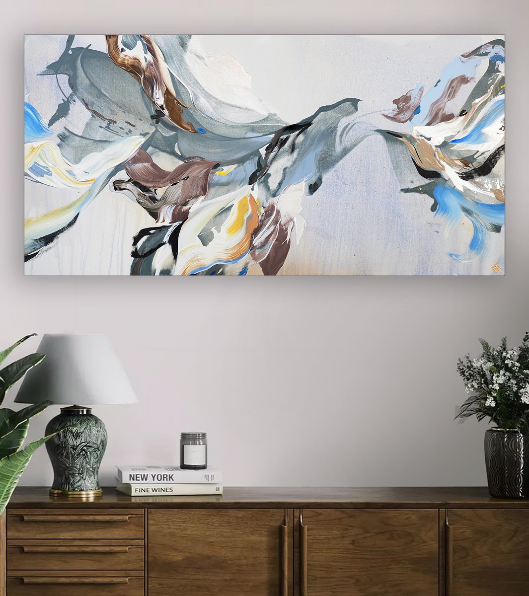 Abstract Acrylic Painting By Novi Lim, 48 X 24", Sublime Decay, Original Artwork