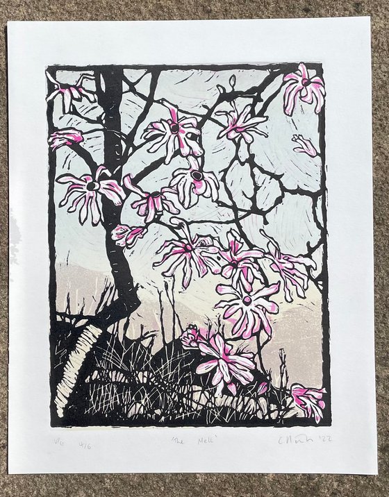 The Melt - Magnolia Blossom Contemporary Linocut Print