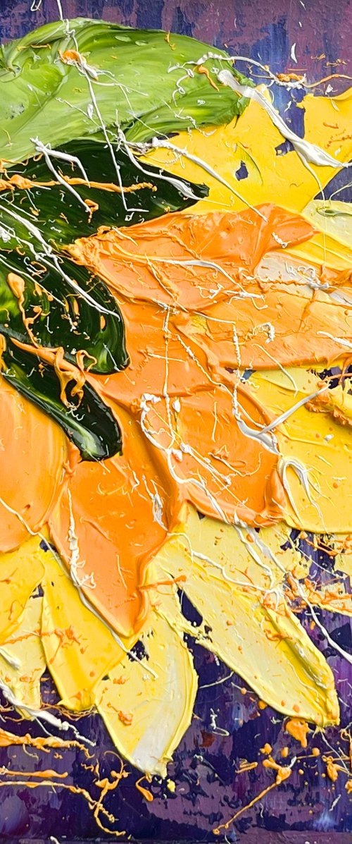 Sunflower Painting Floral Original Art Flower Small Oil Impasto Artwork 6 by 6 inches by Halyna Kirichenko
