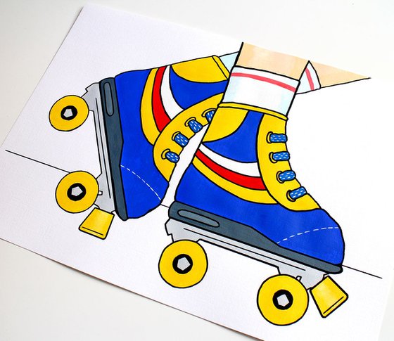 Retro Roller Skate Painting on Unframed A3 Paper