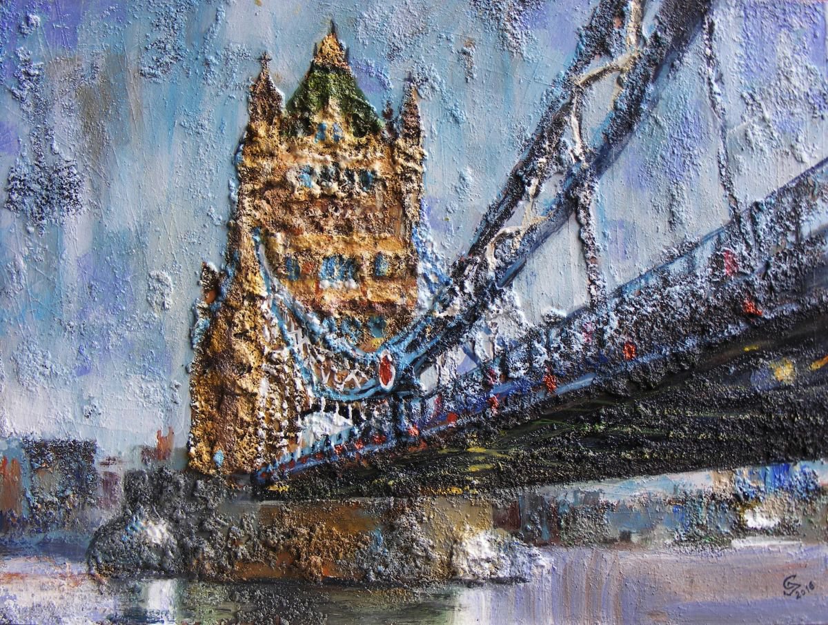 Impressionistic Abstract Painting By Ivan Grozdanovski, 20 X 16, Tower Bridge, Original Artwork