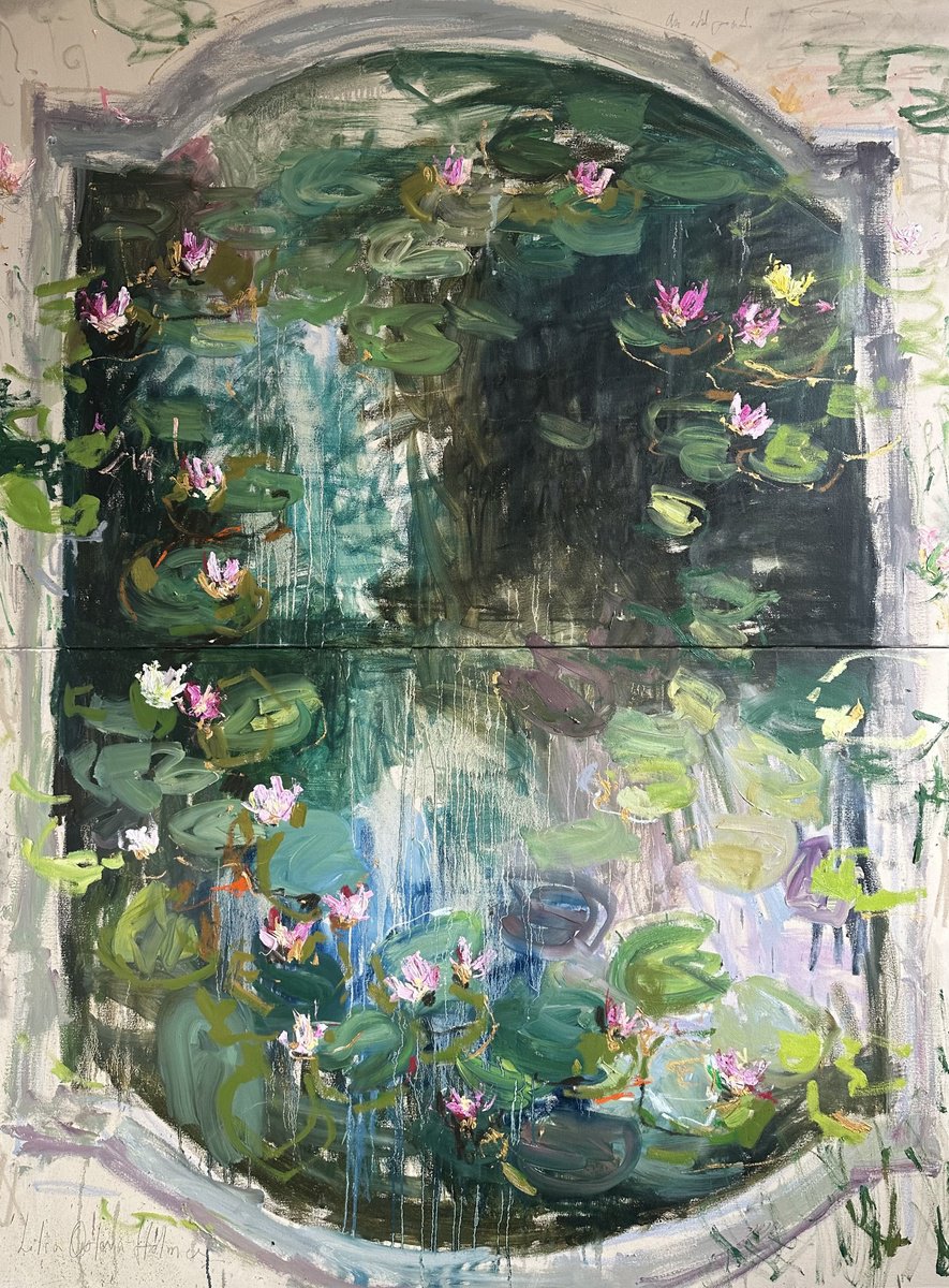 Expressive Abstract Oil Painting By Lilia Orlova-Holmes, 59 X 79", Old English Garden. Diptych., Original Artwork