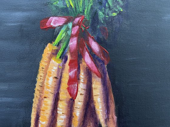 Still Life with Carrots and Red Ribbon