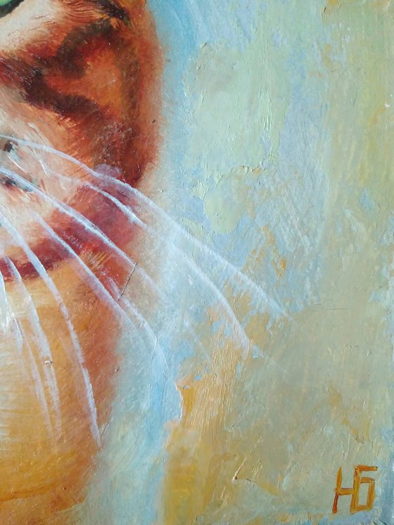 Cute Cat Portrait Artwork Cat Oil Painting Funny Pet Wall Art Kitten Art