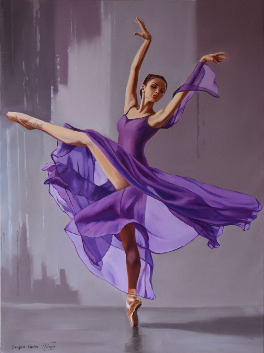 Photorealistic Portrait Oil Painting By Serghei Ghetiu, 24 X 31", The Beauty Of Purple Ii, Original Artwork