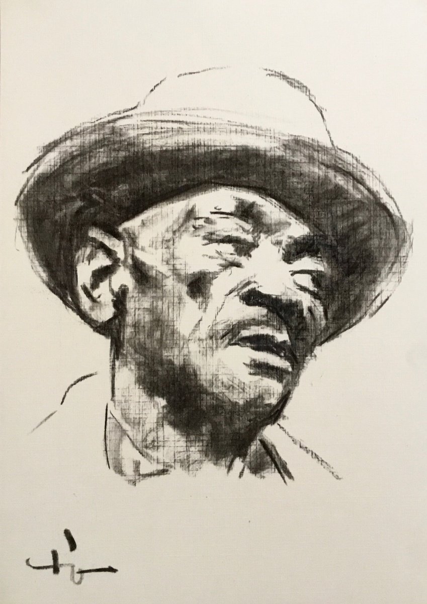 Expressive Charcoal Drawing , Blues Portrait Mance Lipscomb By Dominique Deve, 8 X 11, Artwork For Sale On Artfinder