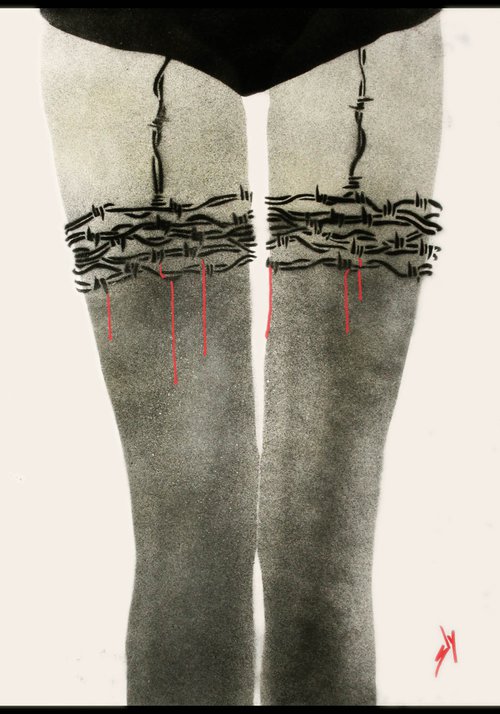Barbed wire stockings (on plain paper). by Juan Sly