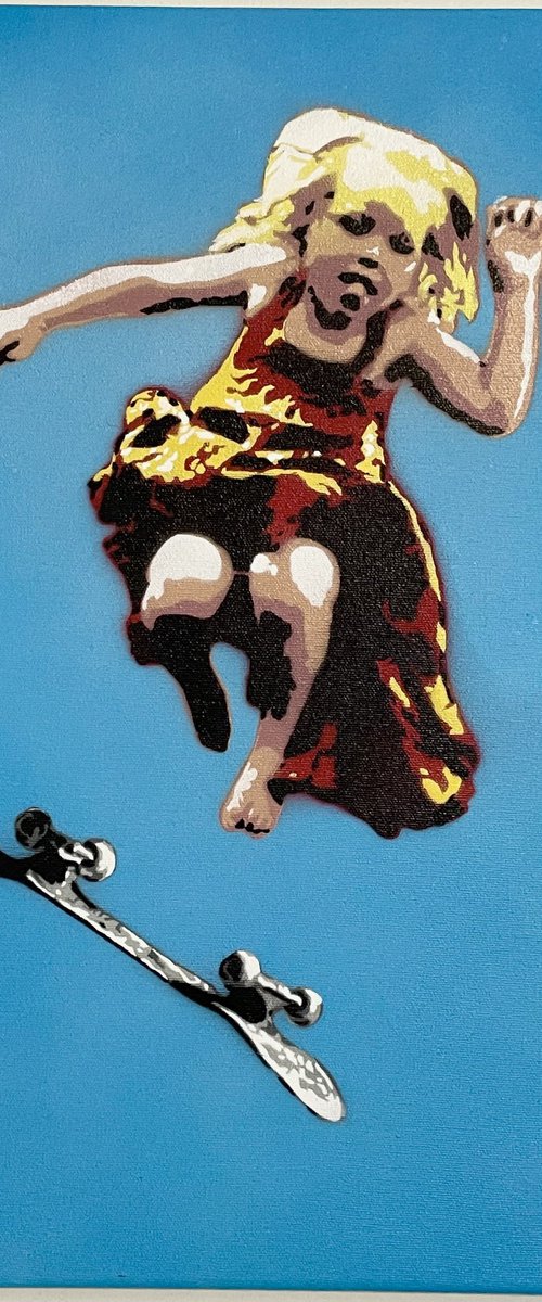 Skater Girl - stencil on canvas. by Georgie