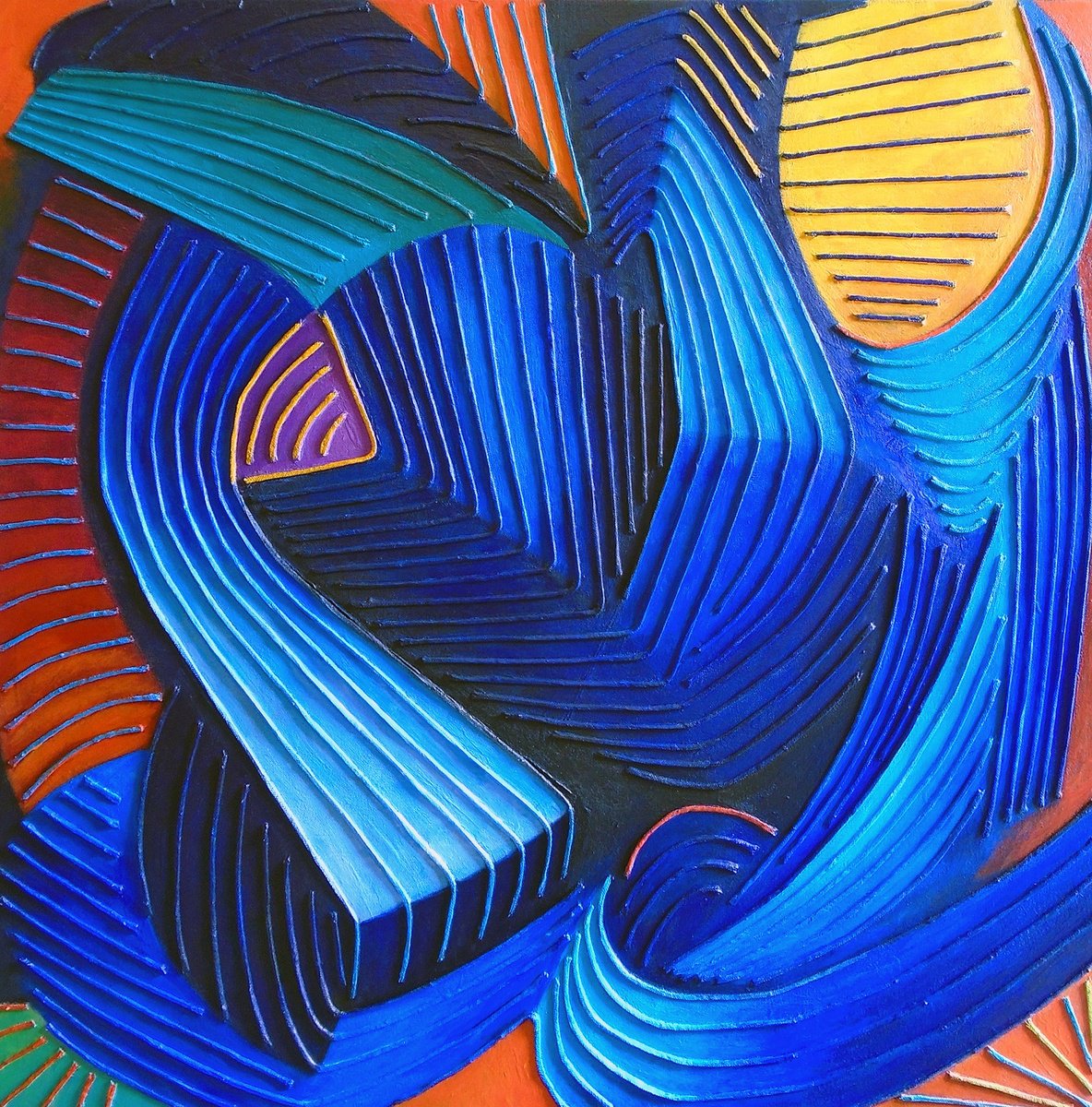 Organic Abstract Painting By Stephen Conroy, 31 X 31", Abstract Of String 1, Original Artwork