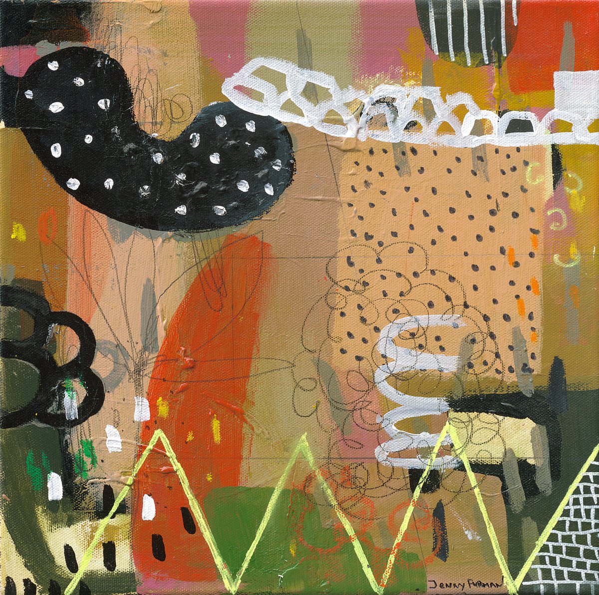 Abstract Painting By Jenny Furman, 12 X 12, New Moon Walker, Original Artwork