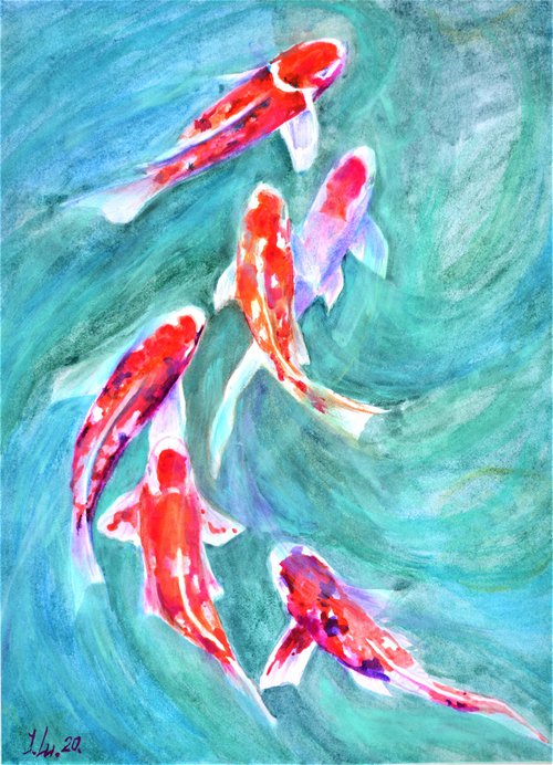 Red Koi Fish by Elena Lukina