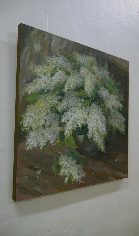 The Bouquet of White Lilacs - Lilacs still life painting