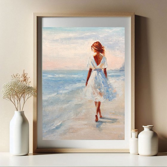 Girl by the sea painting