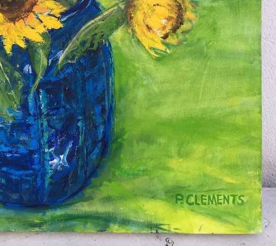 Sunflowers with African cloth