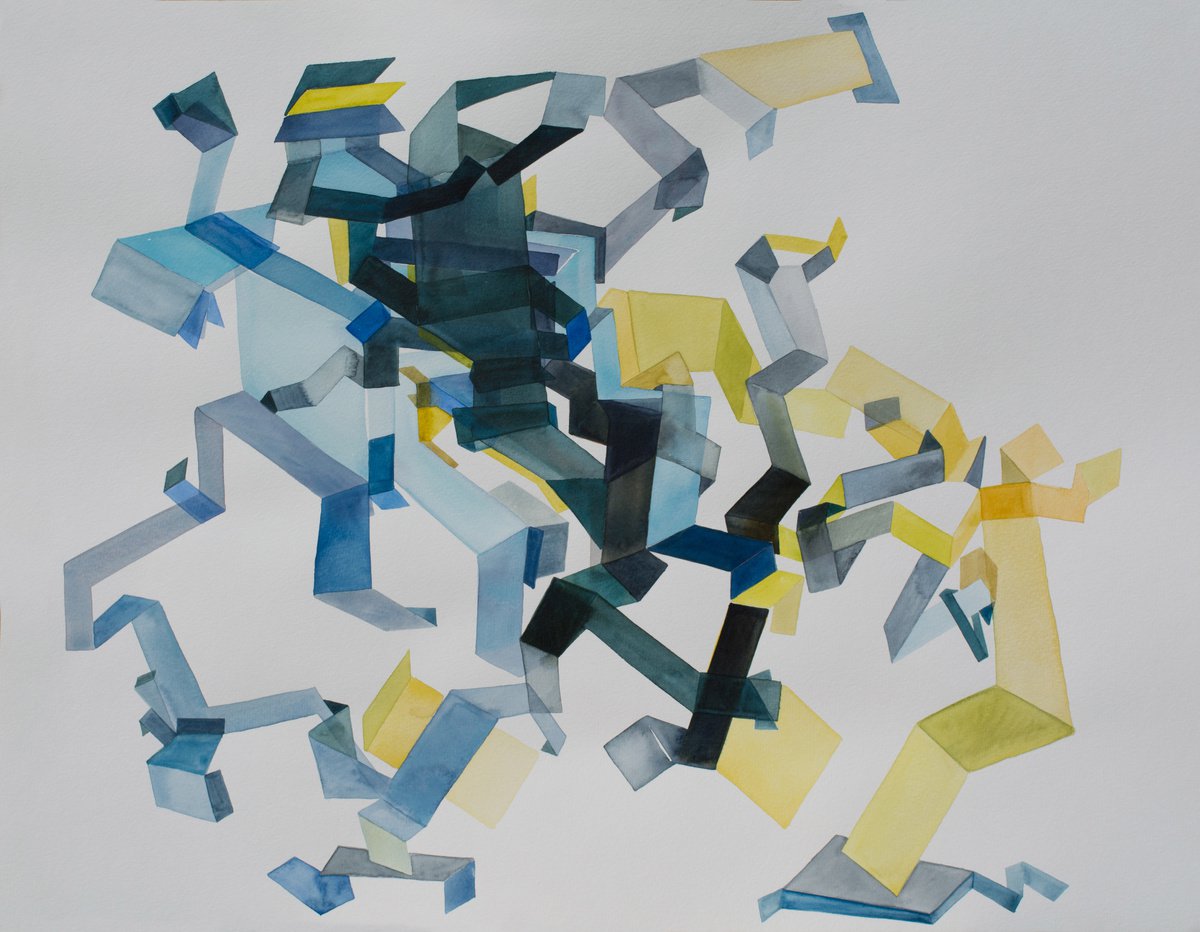 Abstract Watercolour By Trayana Panayotova, 26 X 20", Color Construction Ii, Original Artwork