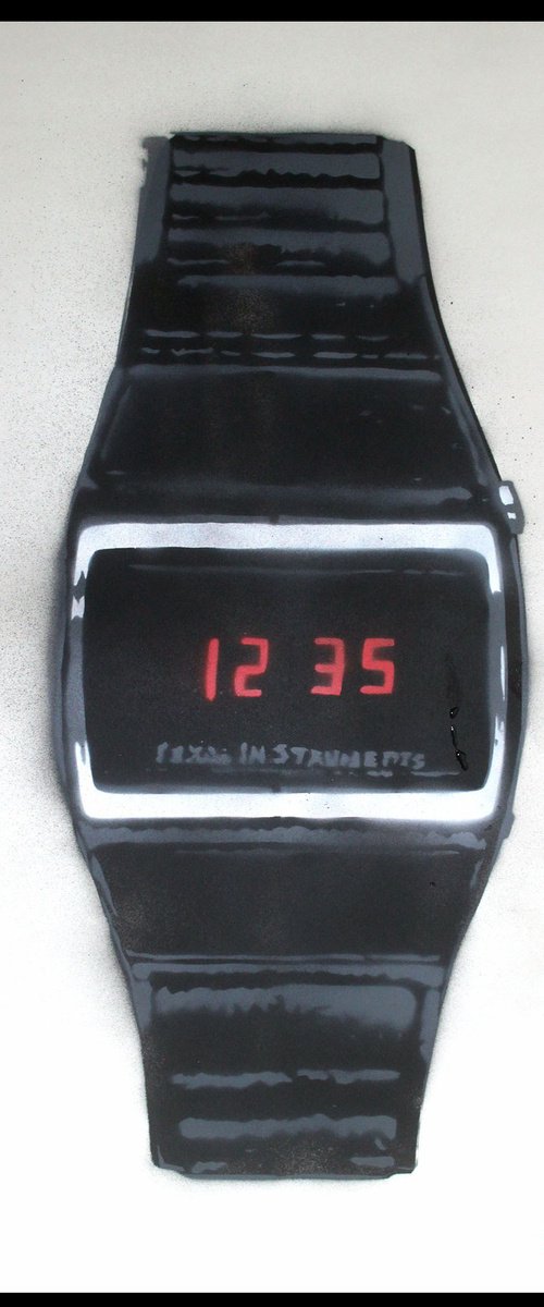 Cheap digital watch by Texas Instruments (on plain paper). by Juan Sly