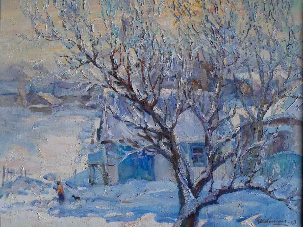 Impressionistic Landscape Oil Painting By Ivan Kovalenko, 28 X 20, Winter Landscape, Original Artwork