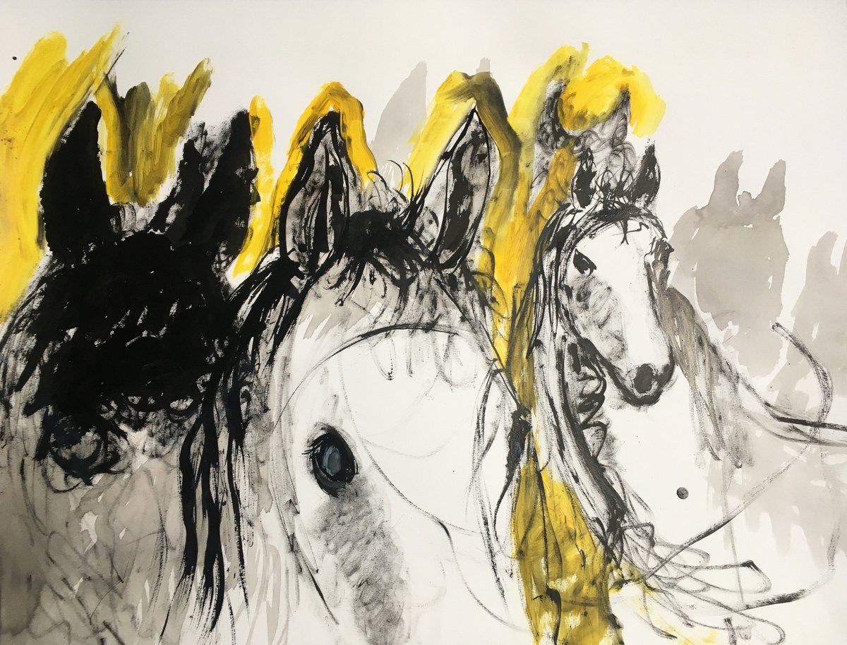 watching horses sketch by Rene Goorman