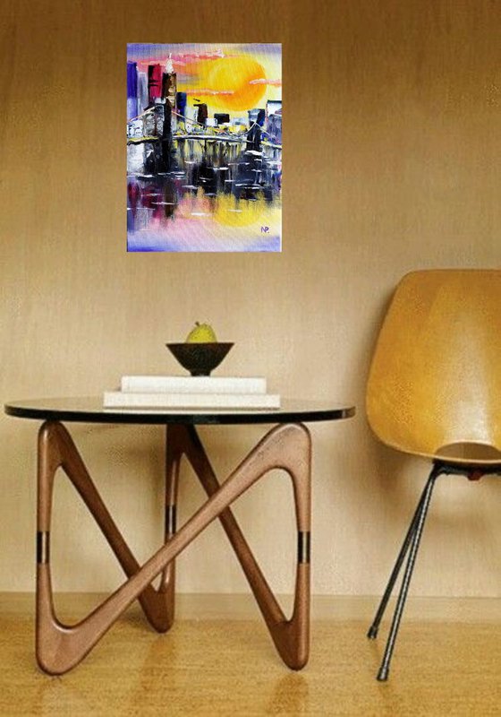 Brooklyn Bridge, original impressionistic city painting, gift idea, bedroom art